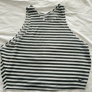 Nike Black and White Striped Dri-FIT Crop Tank
